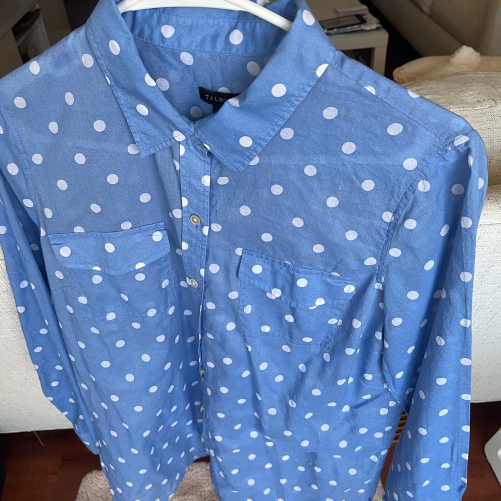 Talbots Blue and White Polka Dot Women’s Shirt